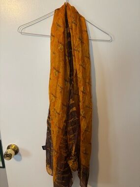 100% Silk Orange and Brown Quiet Luxury Autumn Fashion Logo Scarf Made in India